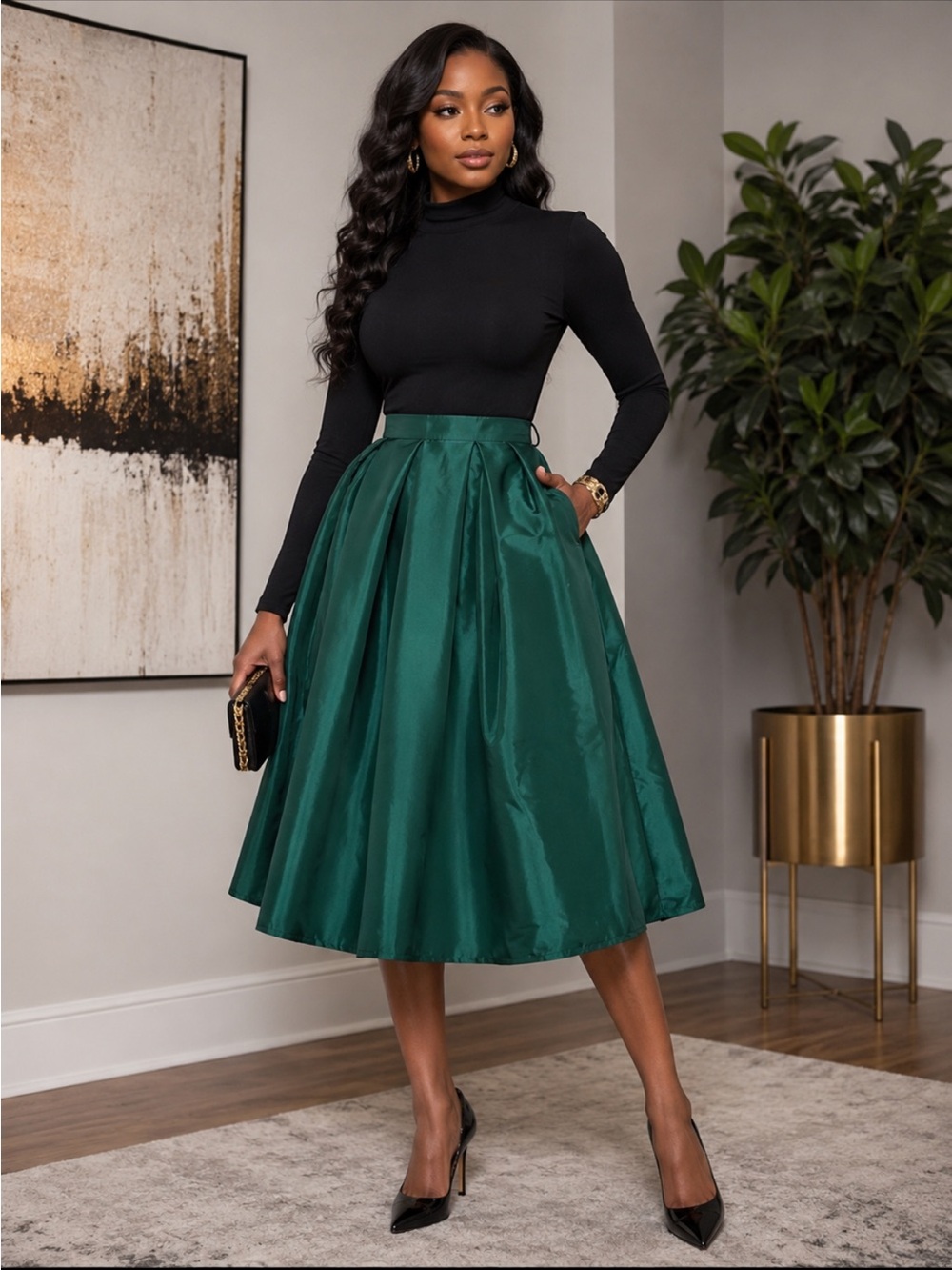 Classic Emerald Circle Skirt - Women